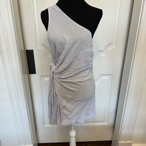 Free People Draped One-Shoulder Dress Pale Blue Gauzy Mini Light NWOT